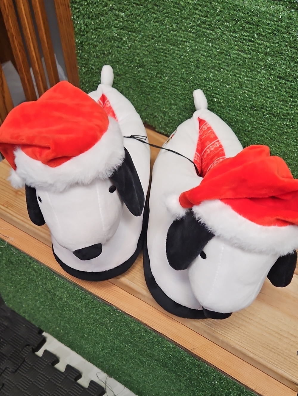 Plush Snoopy Slippers with Red Santa Hat